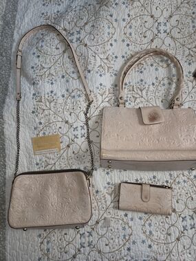 Embossed Pale Pink Women’s Satchel and Crossbody Set